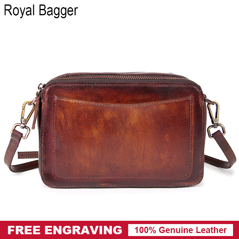 Royal Bagger Shoulder Sling Bag For Women Girls Genuine Cow Leather 2021 New Elegant Ladies Rhombic Small Round Bag Fashion Handbag