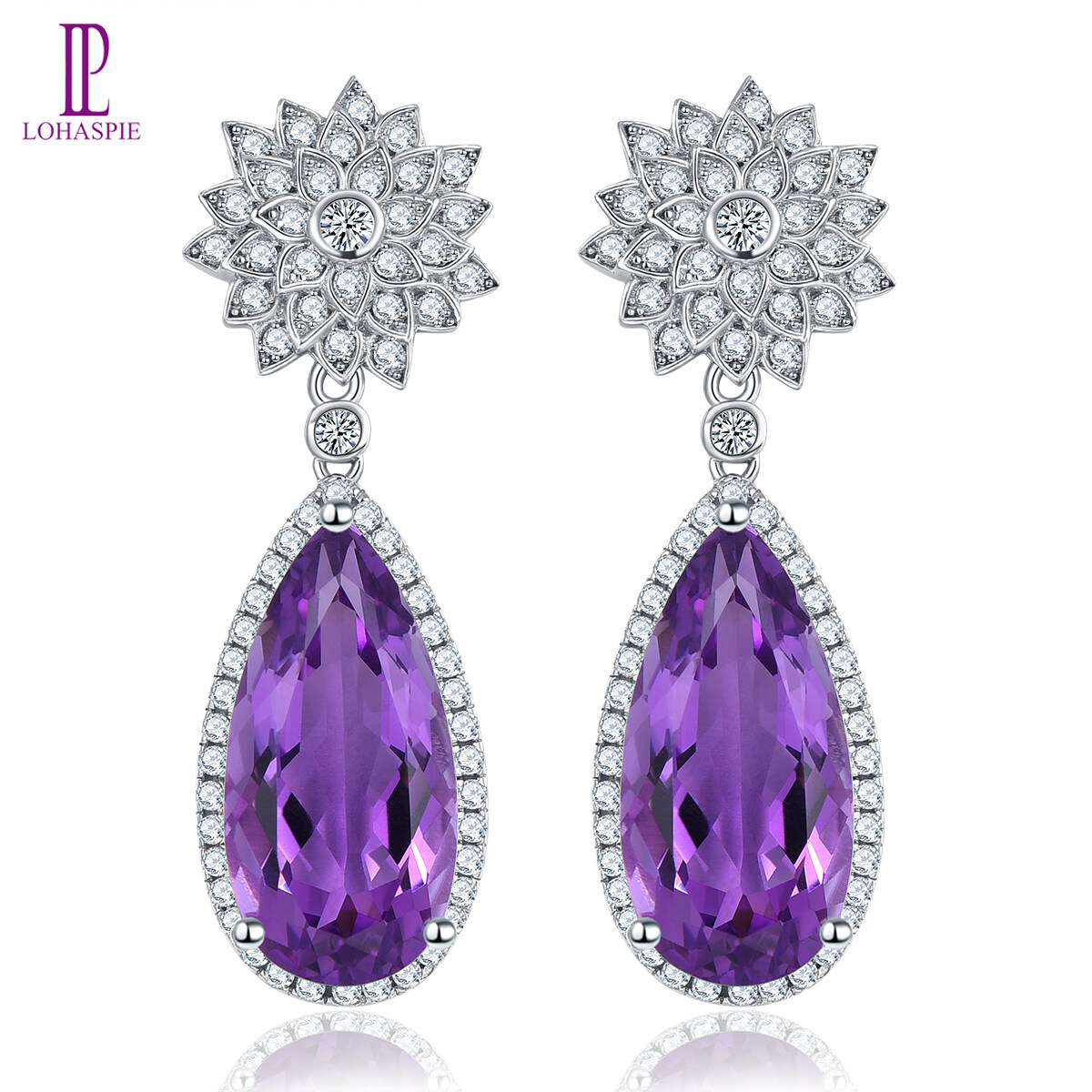 12.8 Carats Drop Earring Silver 925 Origianl Sale Natural Amethyst Earring Purple Gemstone Amethyst Earrings For Women Jewelry Wedding Style