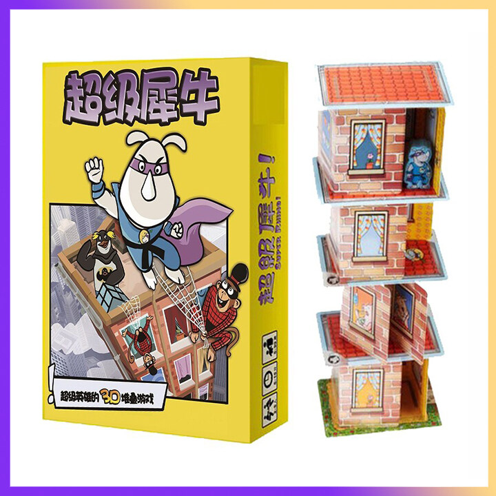 Rhino Hero | 3D Stacking Building Board Game Fun for Kids (Chinese Version) Parent-child Card Toys | Family Party for Boys Girls Gift ( Super Battle English Manual )