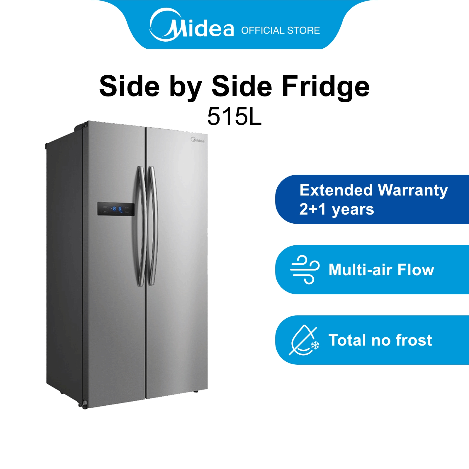 [Bulky] Midea  MRM584S Silver Side by Side Refrigerator, 515L, Energy Rating 2 Ticks